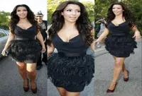 Kim Kardashian Black Ostrich Feather Cocktail Dresses 여성 형식 무도회 드레스 저녁 무릎 길이 로브 드로브 드 SOIREE5001287