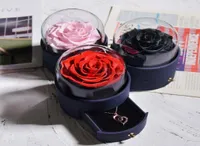 Faux Floral Greenery Christmas Eternal Rose Jewelry Box Preserved Flower Ring Storage Case with Necklace Forever Love Girlfriend G4824228