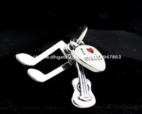 S925 Sterling Silver I Love Music Guitar Dangle Charm Bead with Red Enamel Fits European Pandora Jewelry Bracelets Necklaces Pen6789680