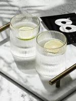Weingläser nordisches Badezimmerzubehör Set Gold Inlay Glass Mundwasser Tasse vertikale Streifen Zahnbürstenhalter transparentes Kaffee trinken