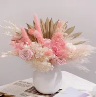 Faux Floral Greenery Artificial Plants Handmade Blossom For House Decoration Palm Leaf Solid Hydrangea Roses Bouquet in Resin Wedd3655688