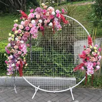 Decorative Flowers Flone Artificial Wedding Arch Floral Decoration Metal Grid Ceremony Backdrop Stand Silk Fake Decor