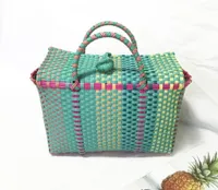 Женщины плетения пляжные тканые ковша повседневные сумочки Сумки Популярные Получить пластиковую корзин