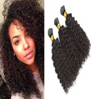 Brasileño Afro Kinky Curly Human Braiding Hair 9a 3pcs Lote No Weft Bulk Hair para Afroamericano sin procesar Negro Negro Cabello 9109630