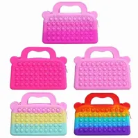 Sensory Fidget Toy Rainbow Push Bubble Coin Purse Grils Tiedyed color Silicone Stationery Storage Hand Bag Pop Poppit Decompressi3024607