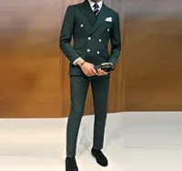 Dark Green Peaked Lapeel Business Tuxedos Smokings Slim Fit for Men Wedding Suit de 3 PCSJacketVesTPANTS Men Blazer Men Double4864570