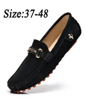 YRZL Loafers Men Big Size 48 Soft Driving High Quality Flats Genuine Leather Shoes Slipon Suede for 2201256842054