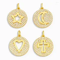 Pendant Necklaces OCESRIO Brass CZ Gold Coin Moon And Star Necklace Charms For Jewelry Making Round Cross Neckalce Pdta213