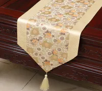 Long Modern Classical Damask bordslöpare för bröllop jul matbord kuddar dekoration kinesisk siden satin bordsduk 230x3
