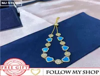 Haziran Yaz Bilezik Kolye Seti 925 Gümüş Mavi Kalp Şekillendirilmiş Kolye Lüks Marka Monako Mücevherleri Kadın Hediye2582388