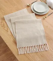 Nordic Style Table Runner Handmade Weave Tablecloth Household Decoration Tassel Cotton Tea Table Cover Coffee Table Flag 220721