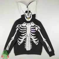 Men's Jackets Kapital Skeleton Print Zip Jacket Dead Serious Dark Fleece Hooded Skull Bone Cardigan Hoodie Sweatshirt Coats