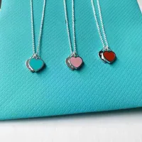 T Home 925 Sterling Silver Love Collar Blue Red Pink Pink Enamelo Doble Collar Collar Regalo para Girlfriend22Nian