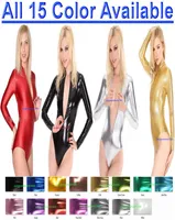 Sexy Women Short Tights Body Suit Costumes Front Zipper 15 Color Shiny Lycra Metallic Catsuit Costume Halloween Party Fancy Dress 3642192