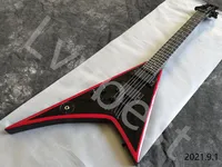Electric Guitar 6 String V Shape Black Solid Color Red Ege Own Headstock Shape with Logo Nut Without Slot Customized Way