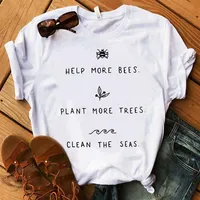 Daha fazla arılar 90'ların estetik grafik tişörtleri harajuku artı boyutta kadınlar daha fazla ağaç bitki beyaz üst o-boyun% 100 pamuk tees y234g