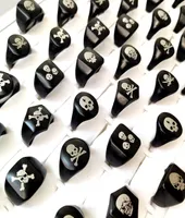 30pcslot enti￨res Top Mix Skull Biker Ring Hiphop Jewelry Classic Punk Black Gothic Alloy Ring Men Women Party Skeleton Jewelry8619677