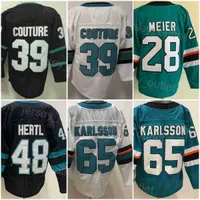 Men Blank Hockey 65 Erik Karlsson Jersey 28 Timo Meier 39 Logan Couture 48 Tomas Hertl Reverse Retro Team Black Green White Color All''Nhl''shirt
