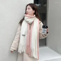 Scarves Winter Couple Two-color Splicing Scarf Female Student Korean Knitted Thickened