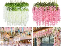 Faux Floral Greenery 110cm Fake Ivy Wisteria Flowers Artificial Plant Wedding Arch Decoration Fake Flower Vine Garland For Room Ga9920097