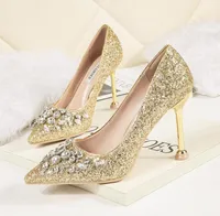 Modekristalle Hochzeitsschuhe 4 Zoll High Heels Strass sexy spitze helle Pailletten Bridal Shoes Party Prom Slim Schuhe f￼r Wo7842022