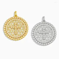 Pendant Necklaces OCESRIO Brass CZ Gold Cross Necklace Charms For Jewelry Making Round Wholesale Spiritual Pdta212