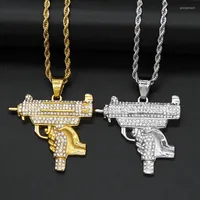 Pendant Necklaces Hip Hop Bling Iced Out Rhinestones Gold Color Stainless Steel Gun Pendants Necklace For Men Rapper Jewelry Drop