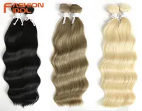 FASHION IDOL 18 Inch Synthetic Hair Natural Loose Wave Hair Bundles 2PcsLot Heat Resistant Ombre 613 Brown Weave Hair Extension 2