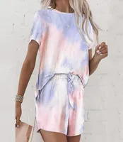 Tiedye Tshirt Twopiece Sets Women 2021 Summer Crop Top And Shorts Street Suit Womens Printed Short Pajamas Set Two Piece Dress4256468