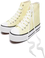 가벼운 노란색 여성 하이 탑 캔버스 스니커 클래식 캔버스 신발 캐주얼 워킹 1642569