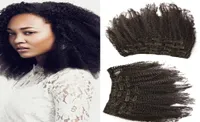 GEASY Top Lace Clips In Hair Extensions natural black 100 Peruvian Human Hair Weft afro kinky curly for african american black w4097485