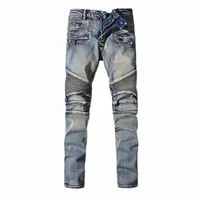 Men's Jeans Mens Designer Distressed Ripped Biker Slim Fit Motorcycle Bikers Denim for Men s Fashion Mans Black Pants Pour Hommes Yf191