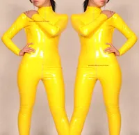 Yellow Shiny PVC Tights Catsuit Costumes Clothes Front Long Zipper Unisex Sexy Pvc Bodysuit Costume Clothing Outfit Halloween Part9288786
