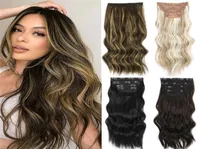 Aisi Hair Synthetic 4pcsset Long Extensions Wavy Hair Extensions in Ombre Honey Rubia Dark Brown Piezas gruesas W2204019290335