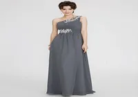 One Shoulder Long Formal Dresses ALine Grey Dress FloorLength With Ivory Applique Summer Beach Prom Party Dresses with Ruffles1305776