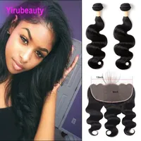 Malaysian Unprocessed Human Hair Extensions 2 Bundles With 13X6 Lace Frontal With Baby Hair 3 Pieceslot Body Wave Bundle 136 Fro7980582