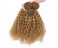 27 Honey Blonde Deep Curly Human Hair Weaving Brown Blonde Hair Extensions Blonde Kinky Curly Brazilian Virgin Hair Weave Bundles