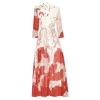 Vestidos informales de alta calidad EST 2022 Dise￱ador Pista de moda Bow Brow 3/4 manga hermosa vestida floral floral estampado medio