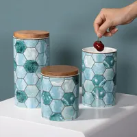 Storage Bottles Blue Square Ceramic Airtight Jar Kitchen Container Grain Tank Candy Tea Tin Sealed Box Organization