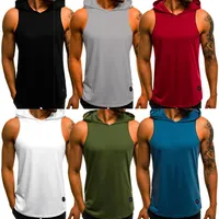 Mens Gym Singlet Bodybuilding Hoodie Tank Top Vest Sleeveless Fitness T-shirt234z