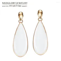 Dangle Earrings Neoglory Enamel Paint Rose Gold Color Water Drop Style Long For Lady Wholesale Elegant Design Jewelry Gift
