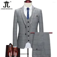 Men's Suits Blazer Vest Pants High-end Brand Boutique Fashion Classic Plaid Houndstooth Mens Formal Office Business Suit Groom Wedding Dress