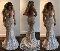 Glamorous Arabia Mermaid Prom Dresses Deep VNeck Sleeveless Zipper Backless Celebrity Party Gown Sexy Lace Long Evening Dresses F9088486