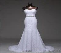 Elegant Sheath Lace Sweetheart Wedding Dress Lace up Beaded Belt Bridal Gown Evening Dress for Women