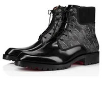 Red botom Men ankle Boot platform lug rubber sole Trapman black knitted and calf leather lace up outdoor footwear trainers 38472747916