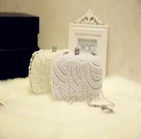 Handmade WhiteCreamy Women039s Girl ABS Pearl clutch bags chain handbag purse evening bag banquet Bags6016516