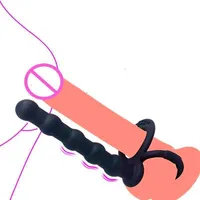 S1S1 Sex Toy Massager Silikonowe koraliki seks dla mężczyzn podwójne pierścienie Dildo Plug G-Spot Stymulator Anal erotyczne zabawki erotyczne dla kobiet pary