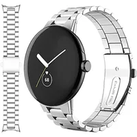 For Google Pixel Watch Metal Straps Stainless Steel 3-link Folding Clasp Watchband Compatible with Google Smartwatch