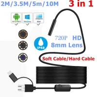 8MM HD Mini Endoscope Camera USB Waterproof 1-10M Hard Soft Cable Snake Tube Inspection Borescope Cameras For Android Smartphone Loptop PC Notebook 6LEDs