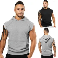 Men's Tank Tops Men Muscle Hoodie Hooded Bodybuilding Gym Workout Sleeveless Fitness Vest T-Shirt 2022 Summer